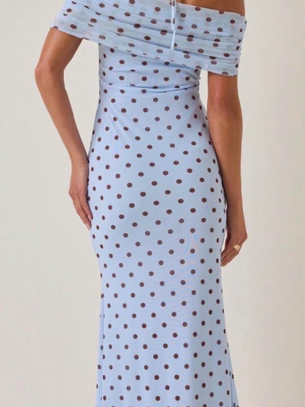 Altar'd State Light Blue Off-Shoulder Polka Dot Maxi Dress